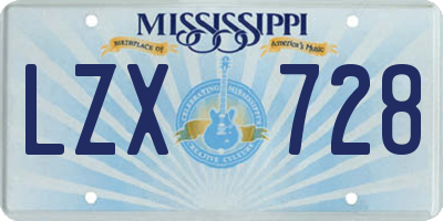 MS license plate LZX728