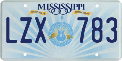 MS license plate LZX783