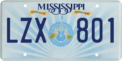 MS license plate LZX801