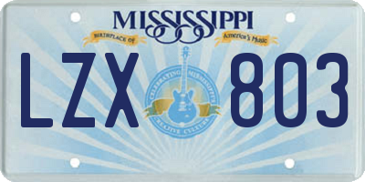 MS license plate LZX803