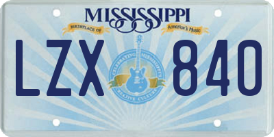 MS license plate LZX840