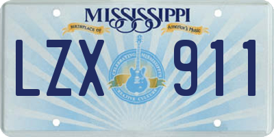 MS license plate LZX911