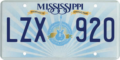 MS license plate LZX920
