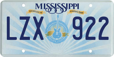 MS license plate LZX922