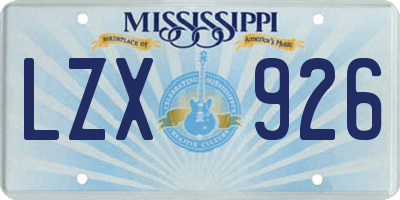 MS license plate LZX926