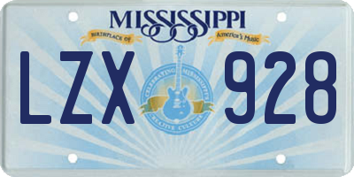 MS license plate LZX928