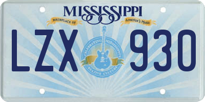 MS license plate LZX930