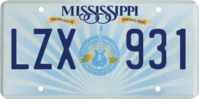 MS license plate LZX931