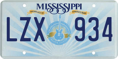 MS license plate LZX934