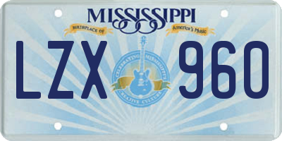 MS license plate LZX960