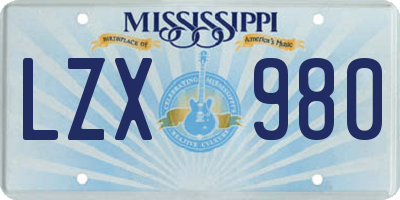 MS license plate LZX980