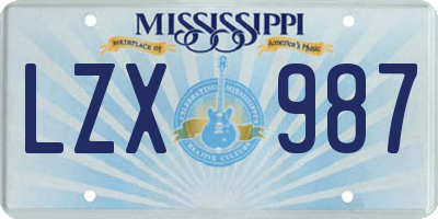 MS license plate LZX987