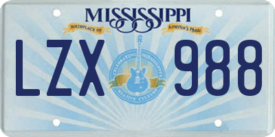 MS license plate LZX988