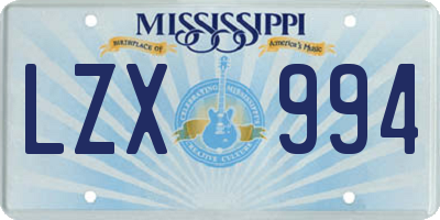 MS license plate LZX994