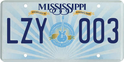 MS license plate LZY003