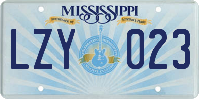 MS license plate LZY023