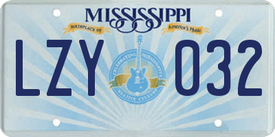 MS license plate LZY032