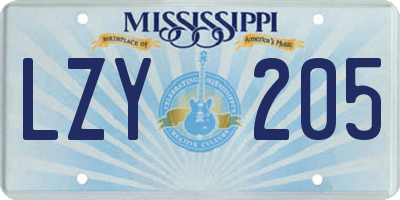MS license plate LZY205