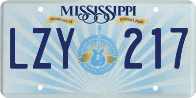 MS license plate LZY217