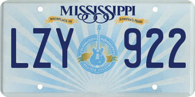 MS license plate LZY922