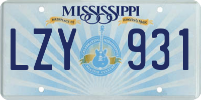 MS license plate LZY931