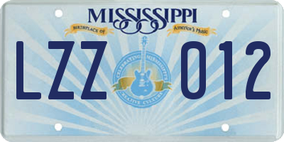 MS license plate LZZ012