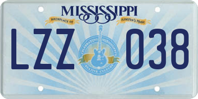 MS license plate LZZ038