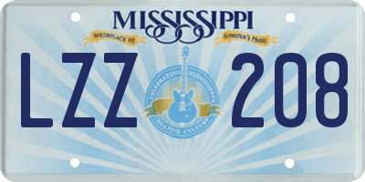 MS license plate LZZ208