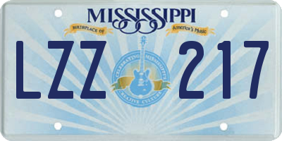 MS license plate LZZ217