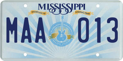 MS license plate MAA013