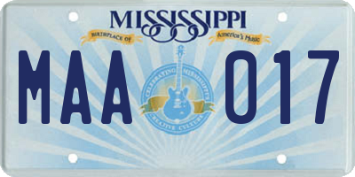 MS license plate MAA017