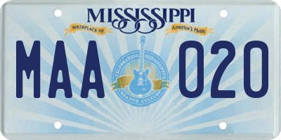 MS license plate MAA020