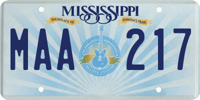 MS license plate MAA217