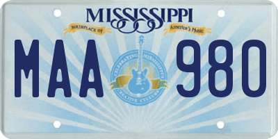 MS license plate MAA980