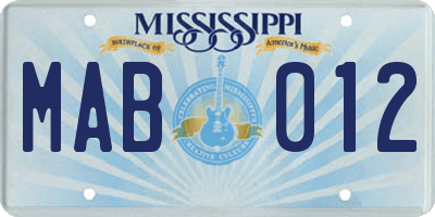 MS license plate MAB012