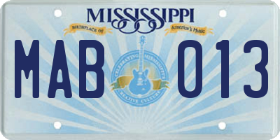 MS license plate MAB013