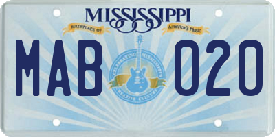 MS license plate MAB020