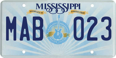MS license plate MAB023
