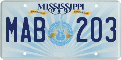 MS license plate MAB203