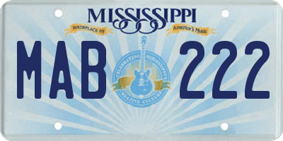 MS license plate MAB222
