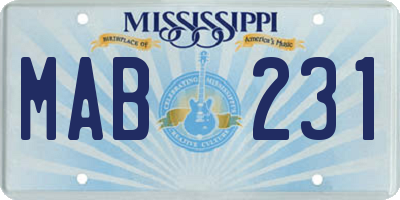 MS license plate MAB231