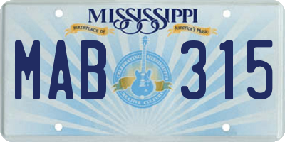 MS license plate MAB315