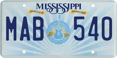 MS license plate MAB540
