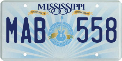 MS license plate MAB558