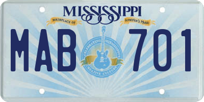 MS license plate MAB701
