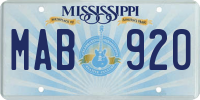 MS license plate MAB920