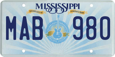 MS license plate MAB980
