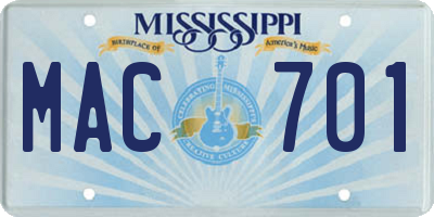 MS license plate MAC701