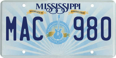 MS license plate MAC980