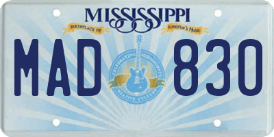 MS license plate MAD830